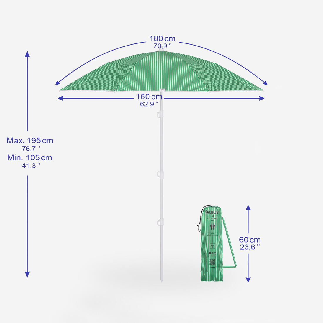 Parasol de plage compact 2 places upf 50+