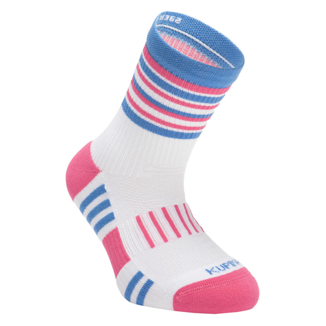 Lot X2 de chaussettes enfant AT 500 mid turquoise et rayées turquoises grises