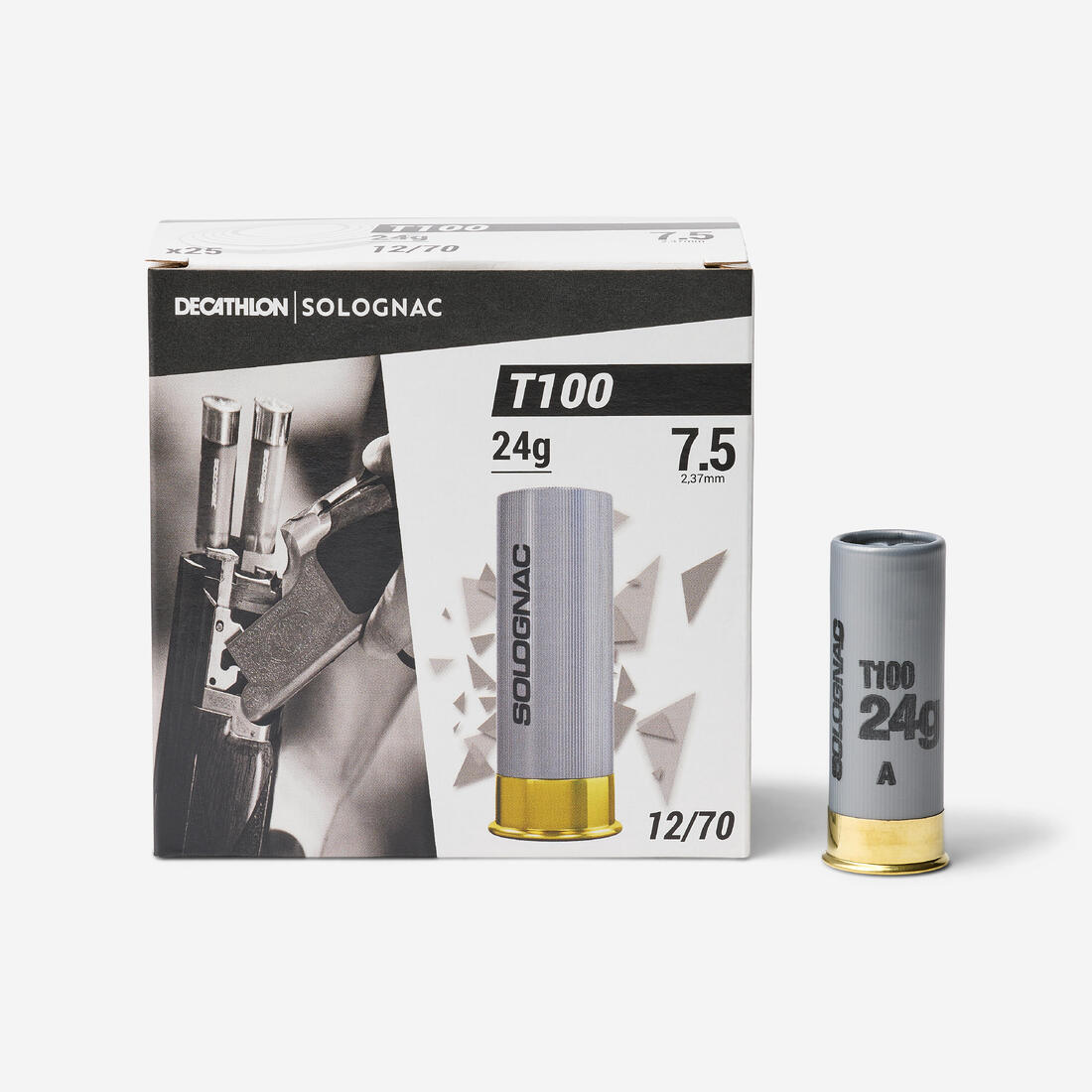 CARTOUCHE BALL TRAP T100 24g CALIBRE 12/70 PLOMB N°7,5 X25