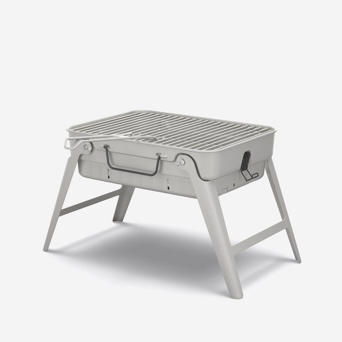 Barbecue portable L de camping pour 4 personnes, à bois, charbon et briquette – gris clair