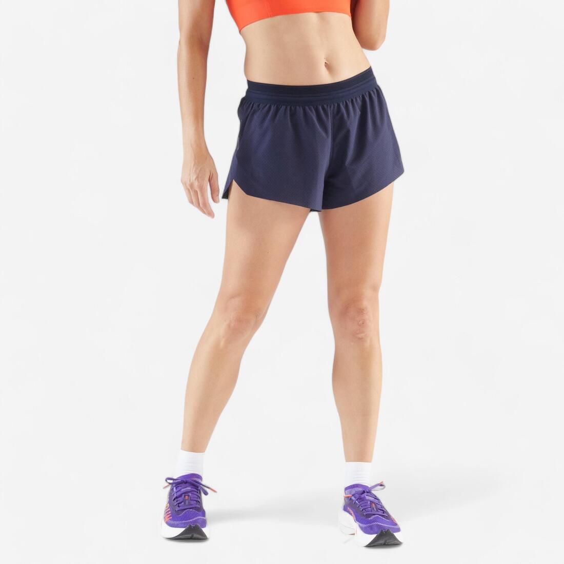 Short running & trail léger femme - kiprun run 900 light violet foncé – bleu noir