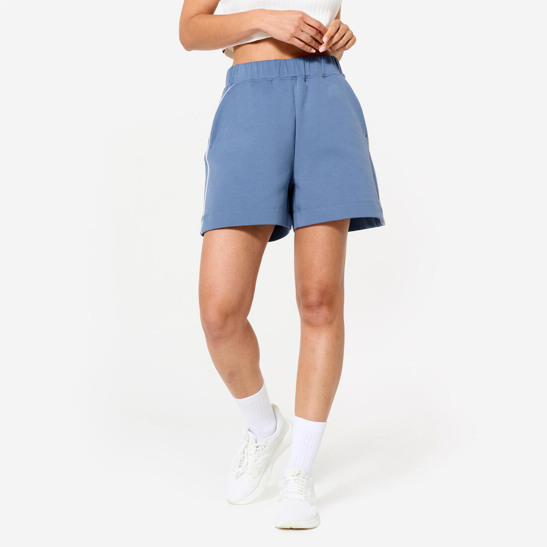 Short fitness ample, femme, beige et – bleu comète