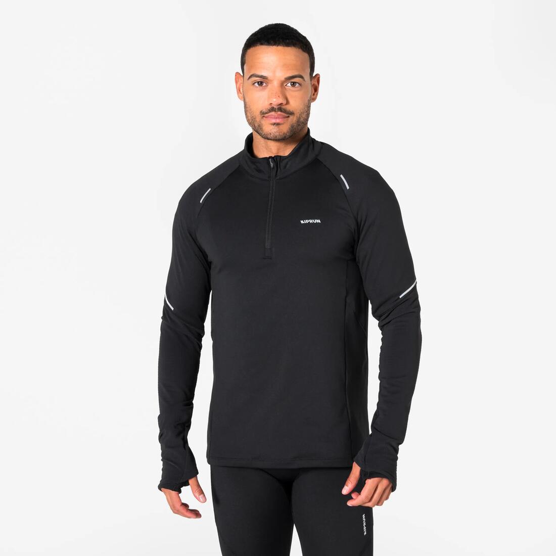 T-shirt manches longues demi zip chaud Homme, Kiprun run 500 warm