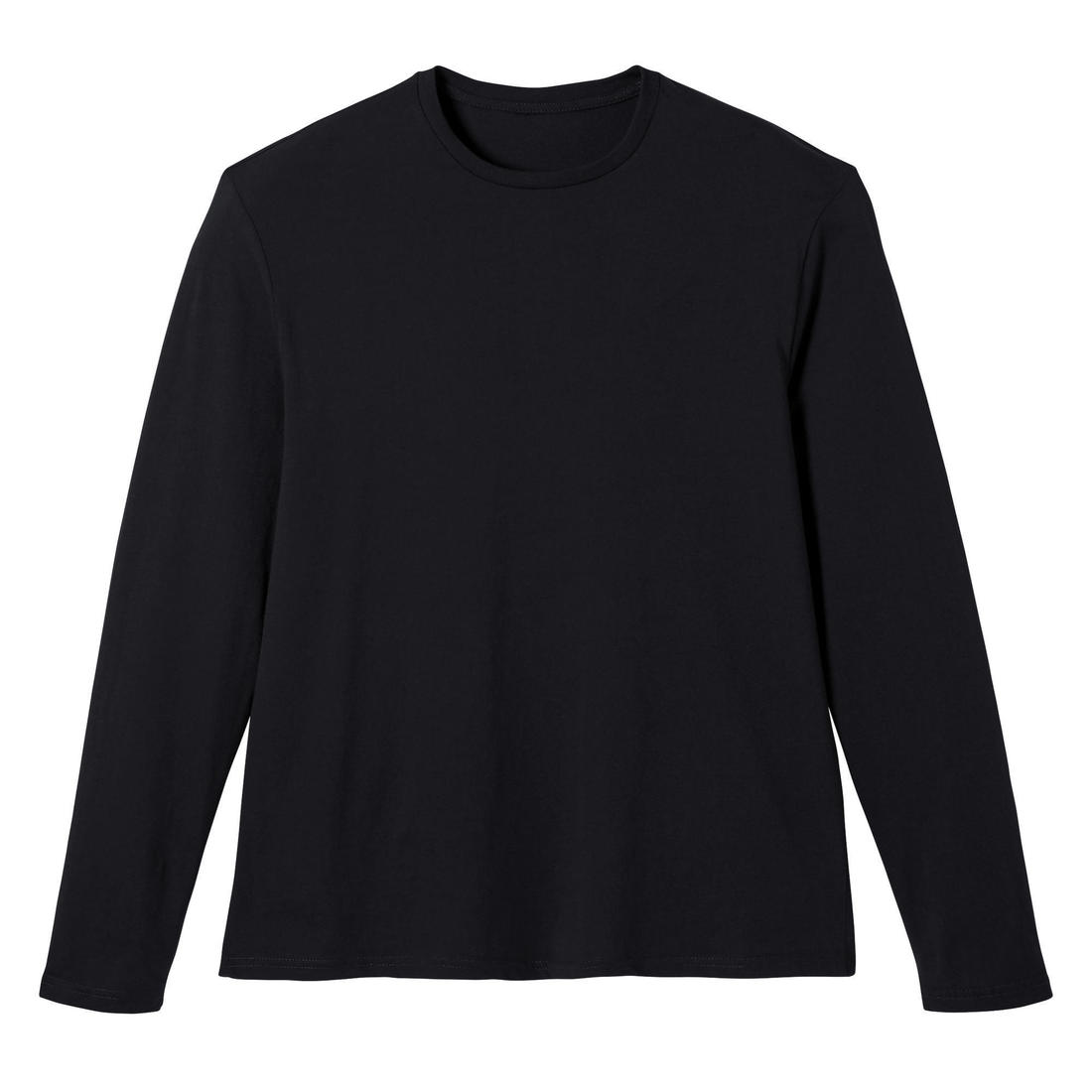T-shirt fitness manches longues slim coton col rond homme noir