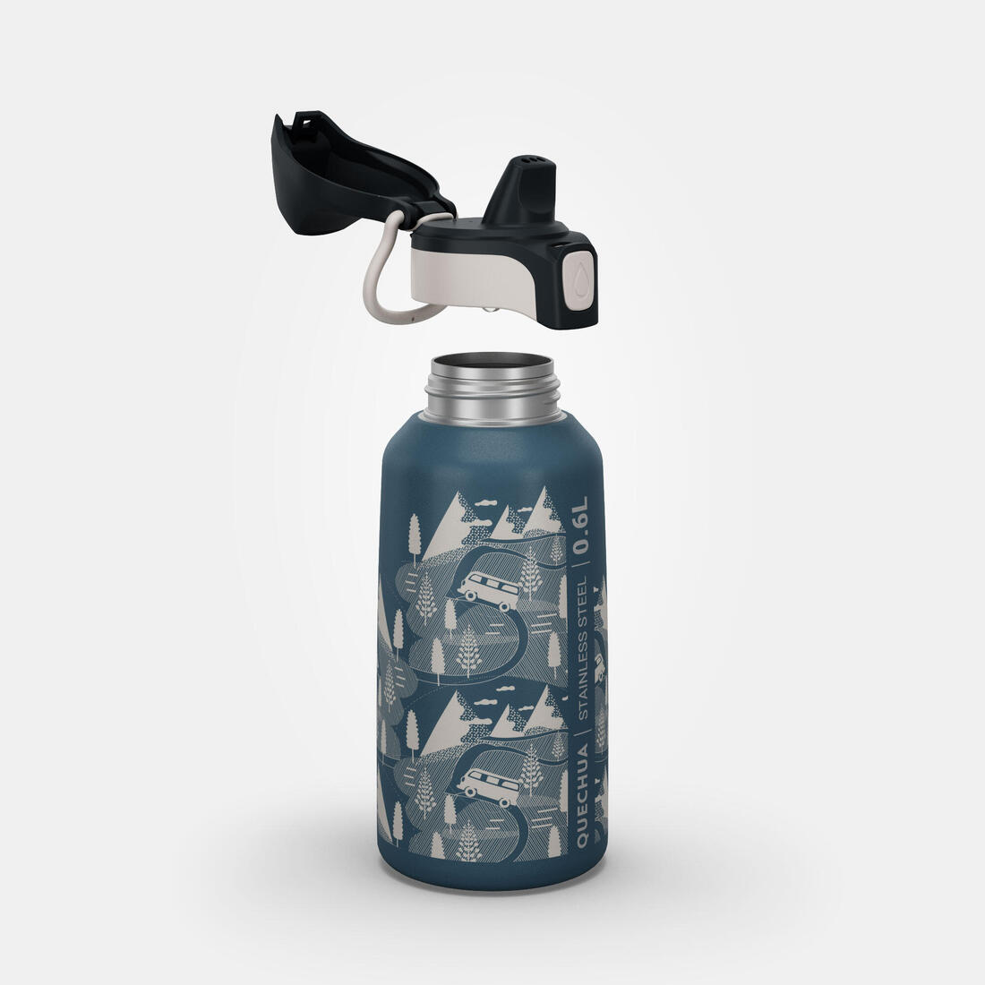 Gourde inox enfant 0,6L avec bouchon instantané, composée à 75% d'acier recyclé