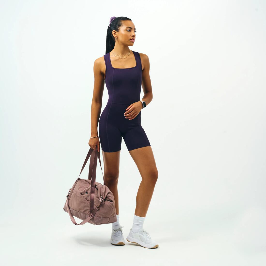 Combishort de pilates col carré femme, Collection limitée Pilates foncé