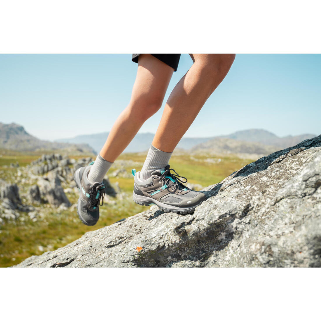 Chaussures imperméables de randonnée montagne - MH100 Gris/Bleu - Femme