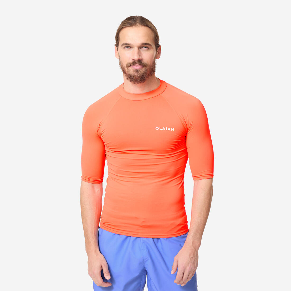 Tee shirt anti uv manches courtes homme - 100 – orange flamme fluo