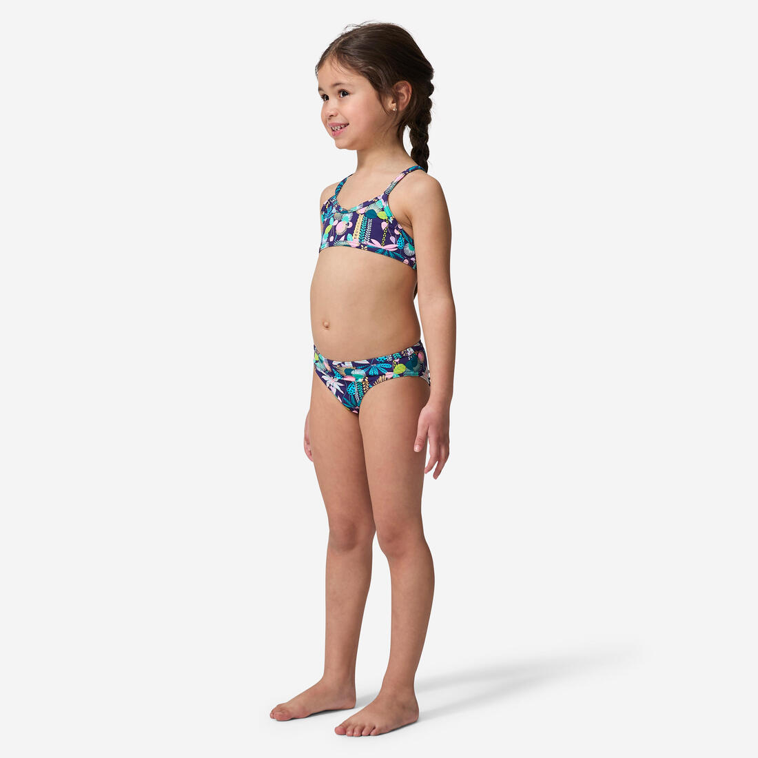 Maillot 2 pièces fleuri surf bretelles croisées fille