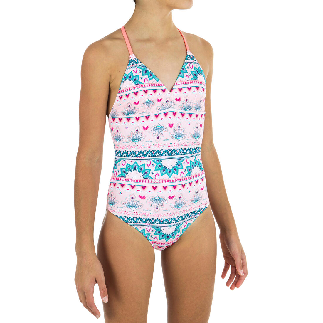 maillot de bain 1 pièce noir HIMAE GIRL500 TROPICOOL – rose clair