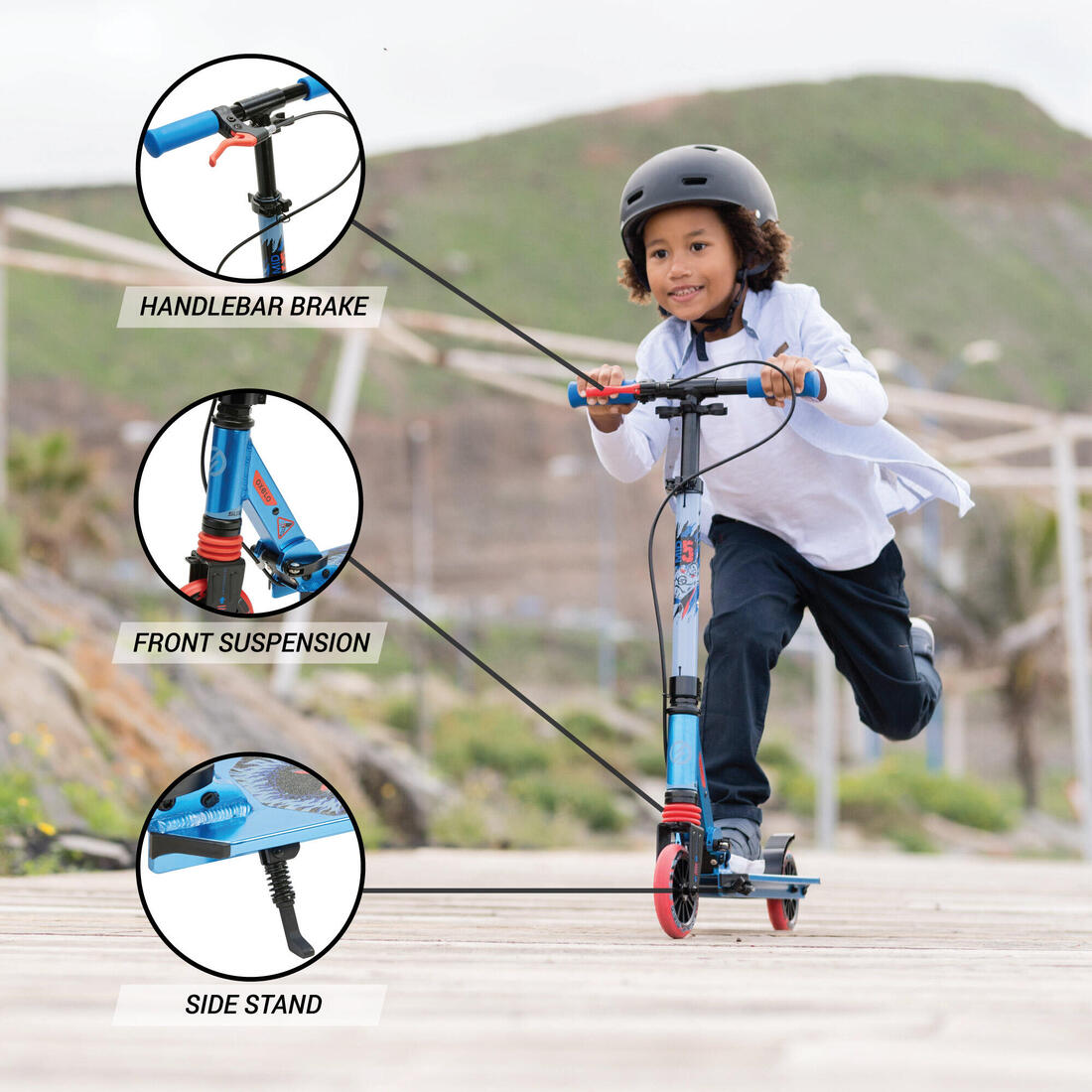 Trottinette enfant mid5 avec frein au guidon et suspension violette