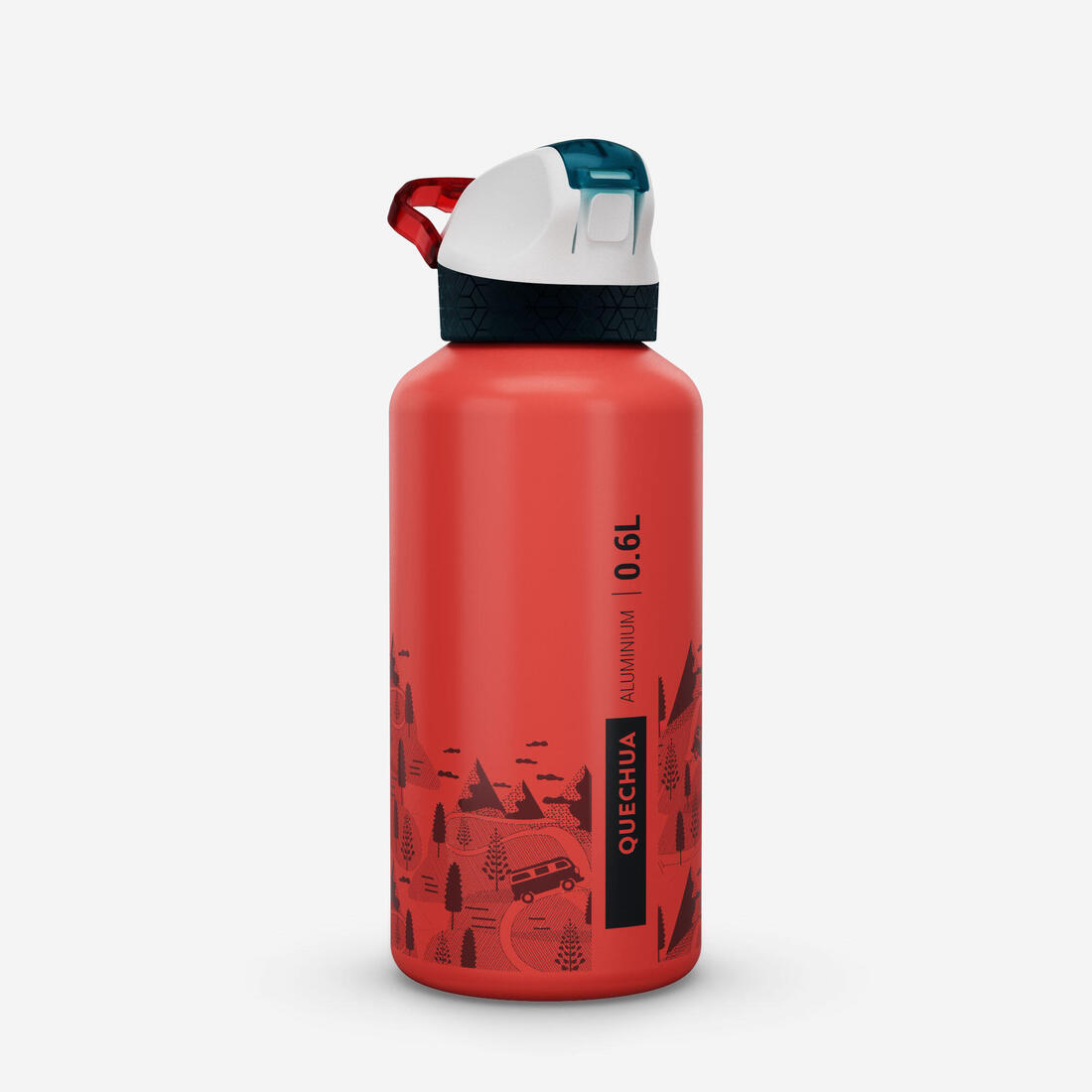Gourde alu enfant 0,6L, bouchon instantané, pipette et paille, en alu recyclé