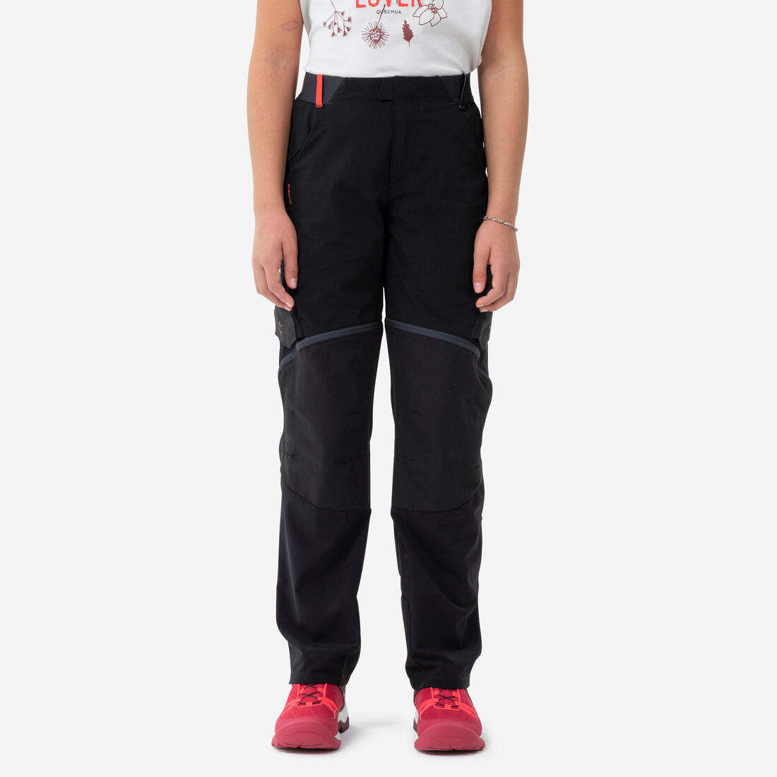 Pantalon de randonnée modulable enfant MH500 framboise 7-15 ans – noir