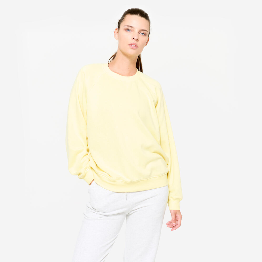 Sweat de fitness en molleton femme – jaune pastel