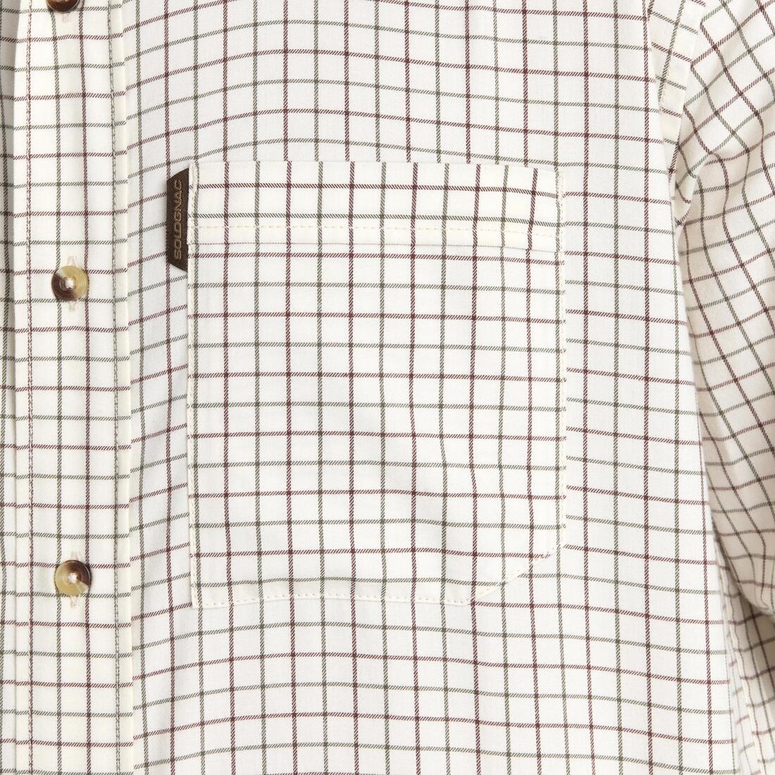 Chemise chasse coton manches longues respirant homme - 100 à carreaux beige.