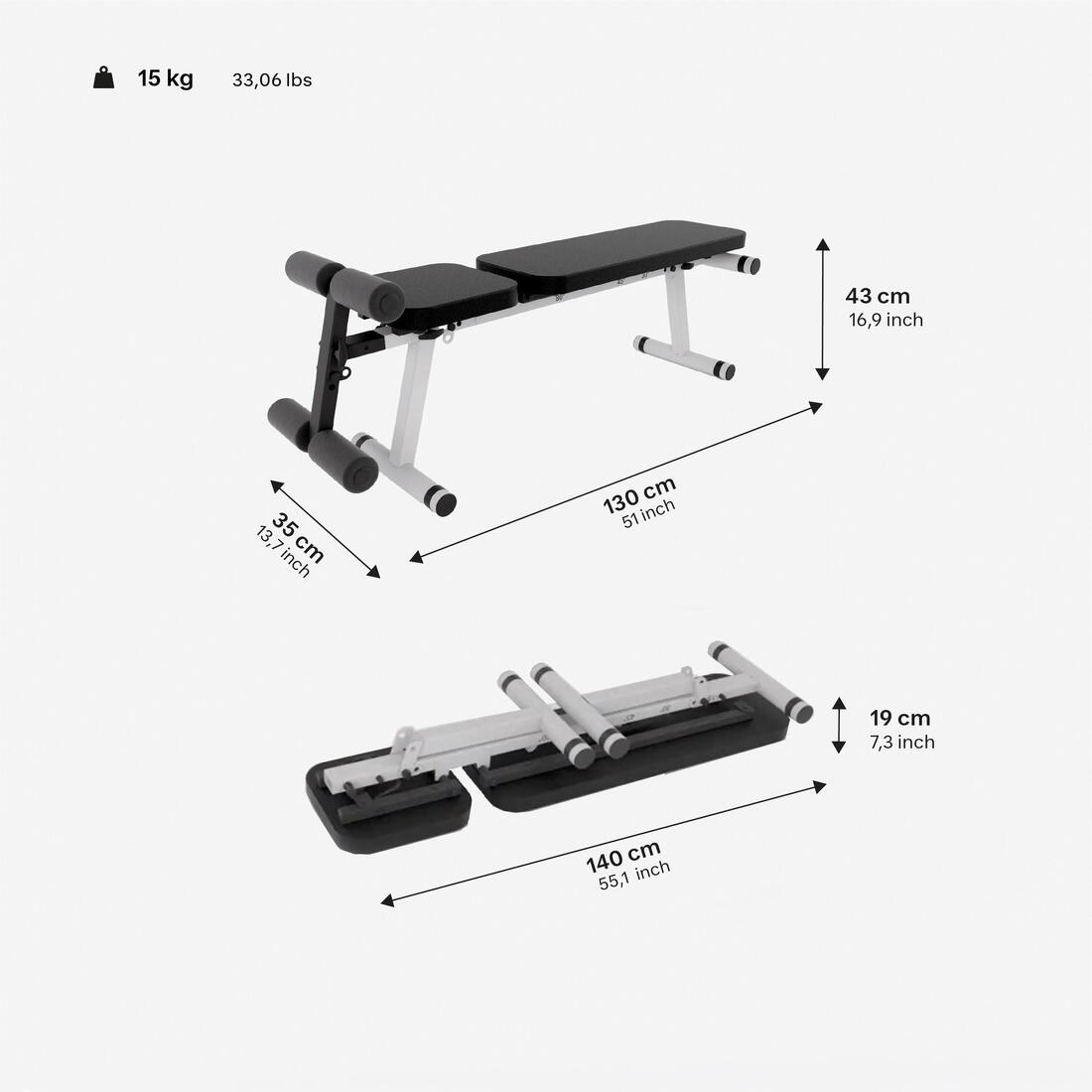 Banc de musculation pliable inclinable et déclinable, bench 500