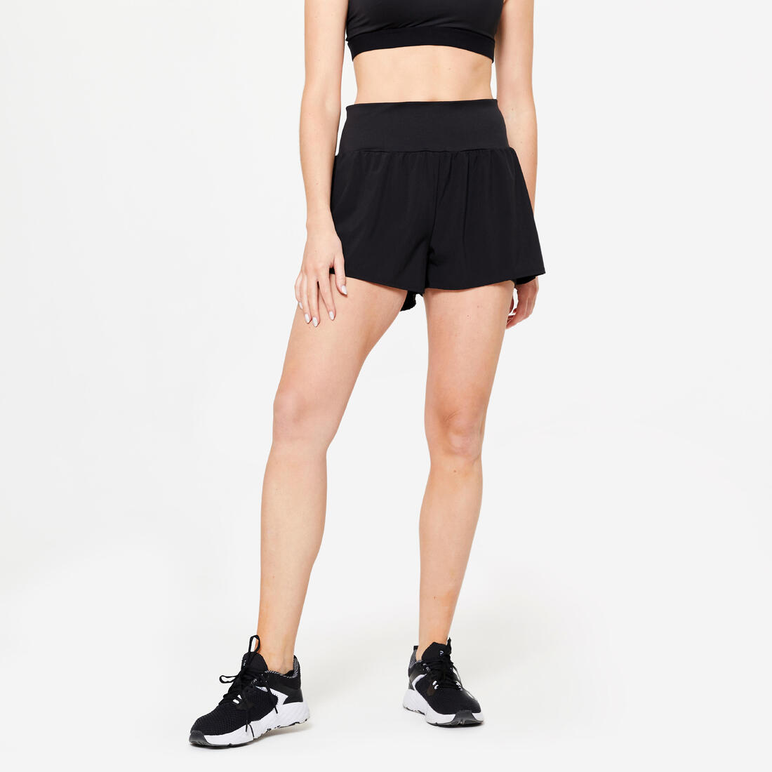 Short 2 en 1 fitness femme, noir fumé