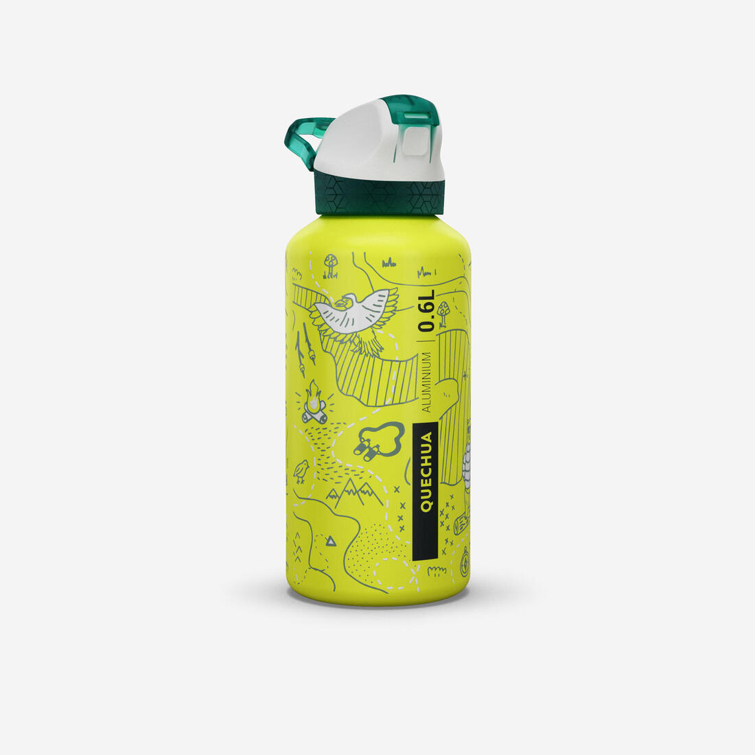 Gourde alu enfant 0,6L, bouchon instantané, pipette et paille, en alu recyclé