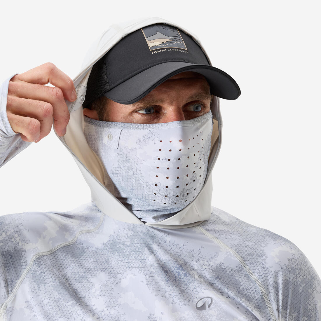 Tee-shirt de pêche Anti-UV 900 Cooling, Capuche et Tour de cou UPF 50+ Gris