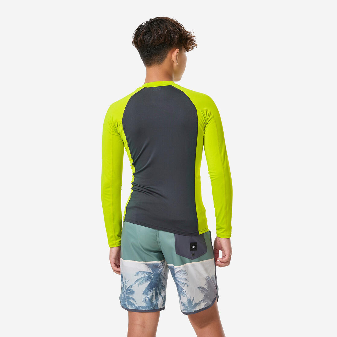 Tee shirt anti uv manches longues garçon, 500 vert et gris