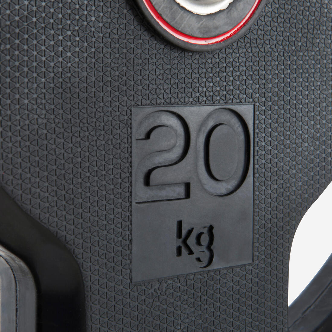 Disque musculation caoutchouc 20kg 28mm avec poignées, fonte à 80% recyclée