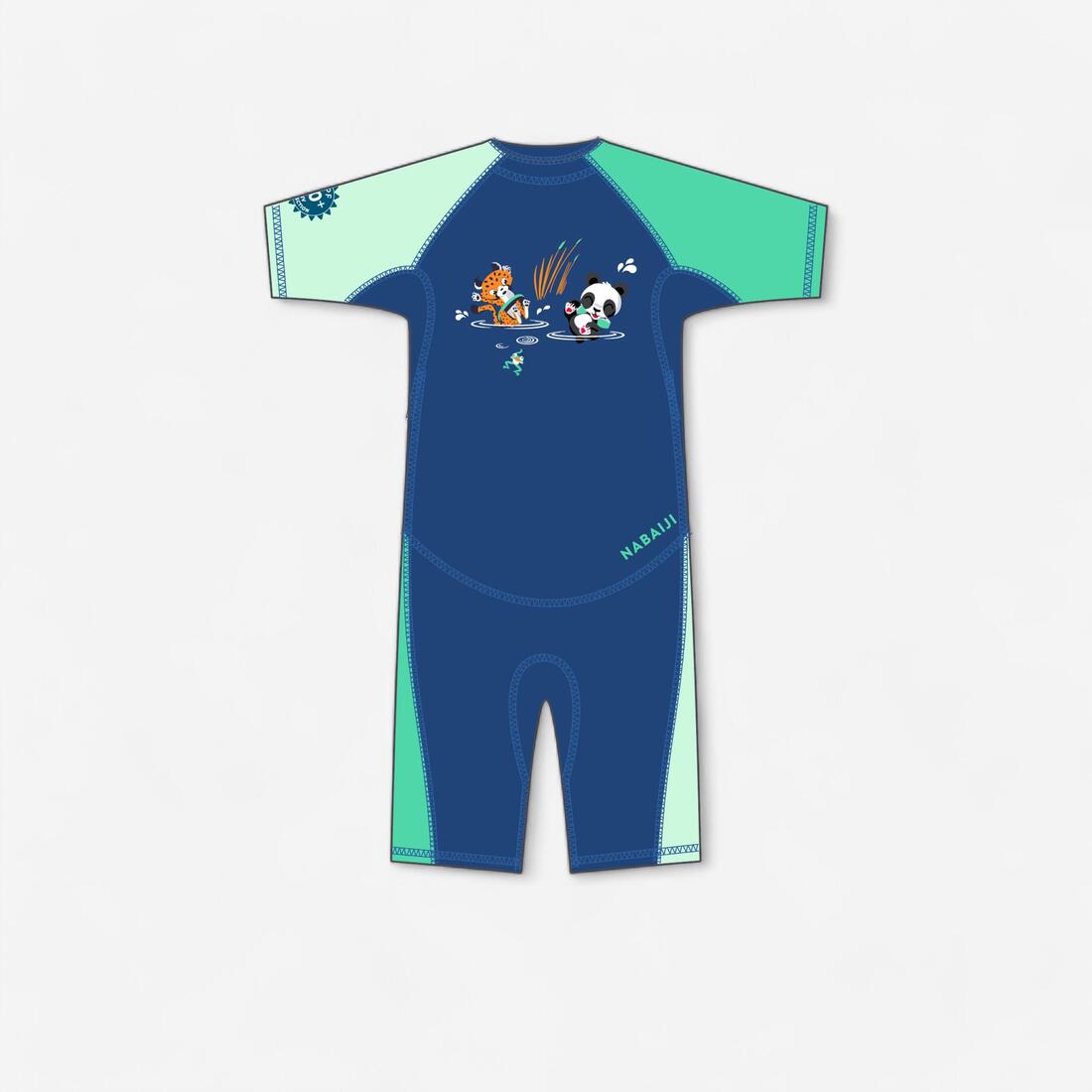 Combinaison anti UV bébé kloupi bleu et vert imprimé PANDA – vert aquamarine