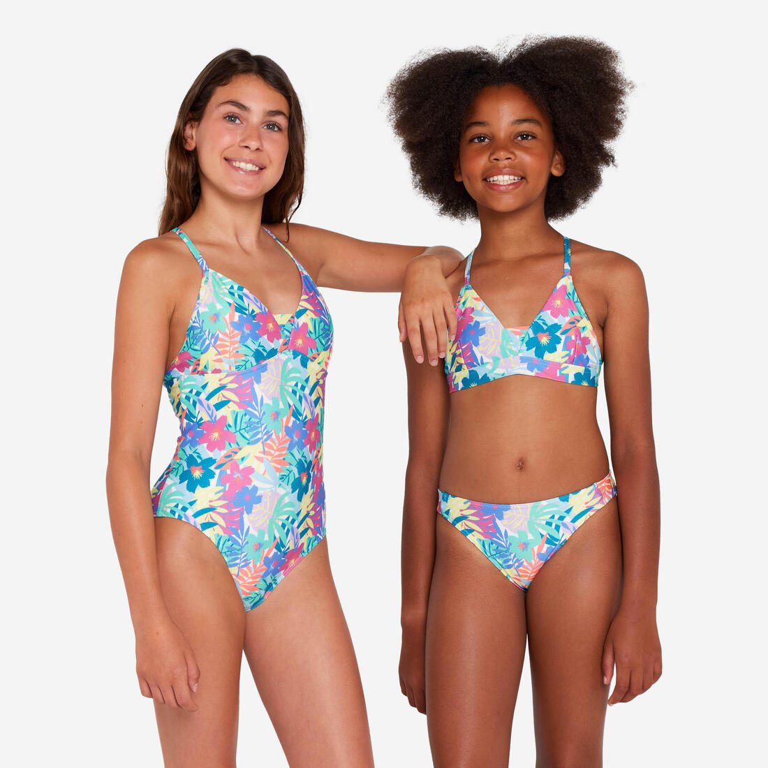 Haut de maillot de bain fleuri surf Fille - Lizy cobe