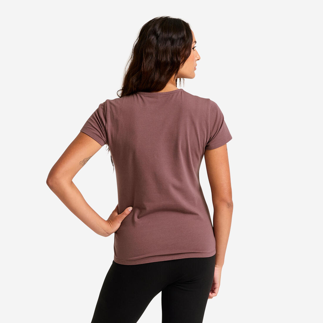 T-shirt de fitness en coton imprimé femme, marron