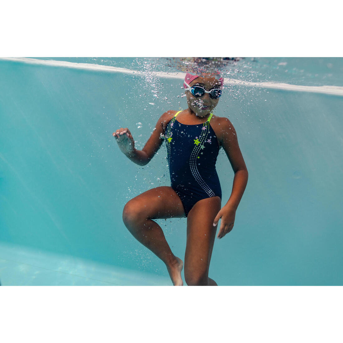 Maillot de bain 1 pièce natation Fille enfant, Lila magic marine