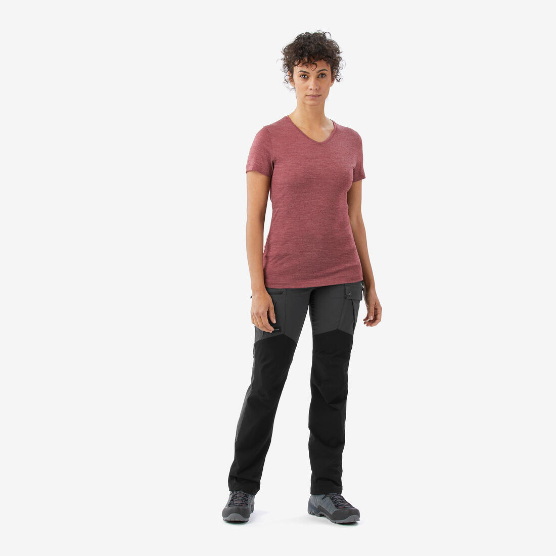 T-shirt de trek voyage - manches courtes - laine mérinos TRAVEL 100 bleu Femme
