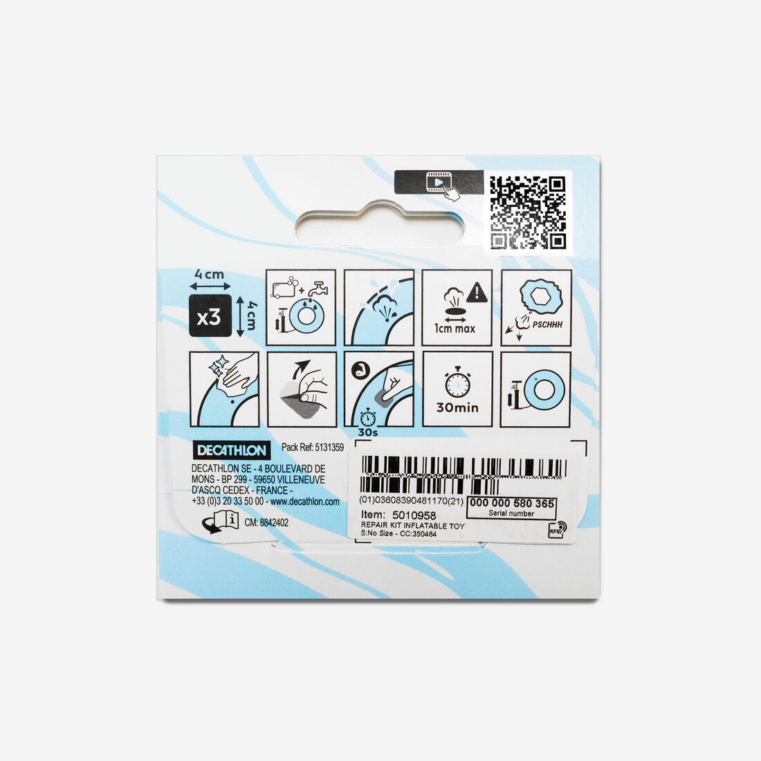 Kit 3 patchs autocollants transparents réparation bouée gonflable, cage, piscine