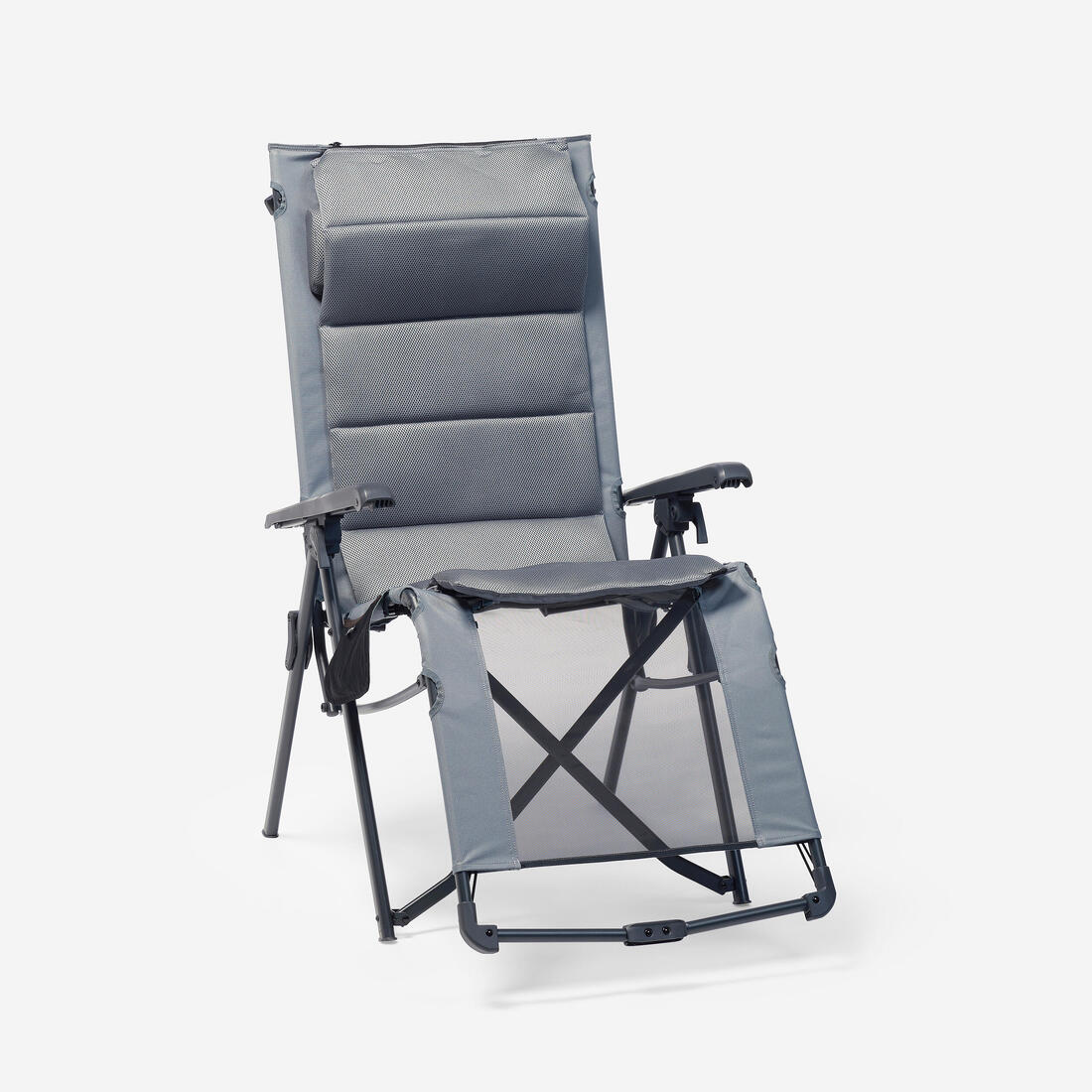 Fauteuil long de camping relax, pliant et matelassé, avec appuie tête