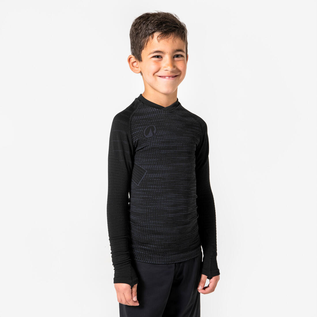 Sous-maillot de foot thermique seamless manches longues enfant, Keepdry noir
