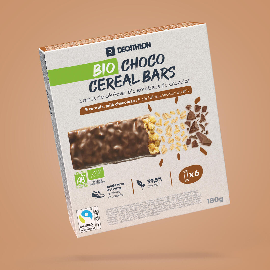 Barres de céréales bio cacahuètes caramel enrobées chocolat au lait x6