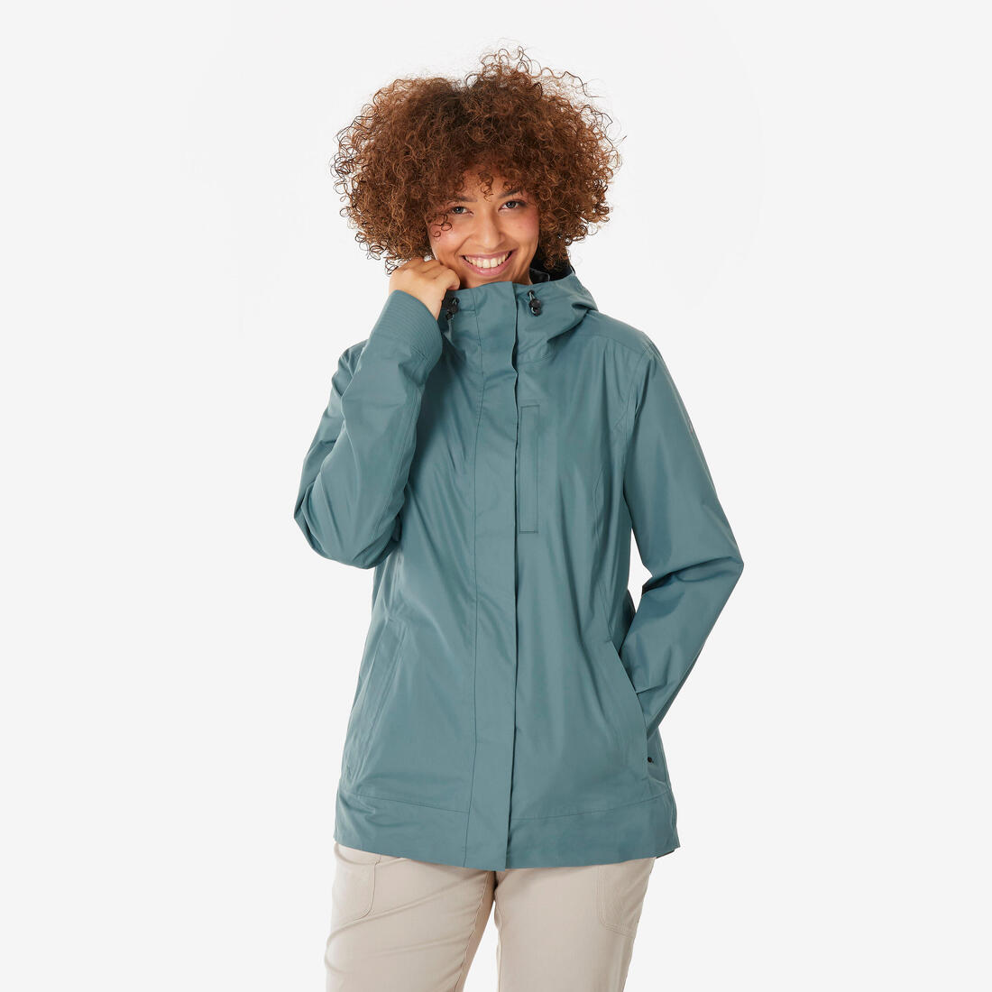 Veste de randonnée imperméable femme, NH500 – vert cendré