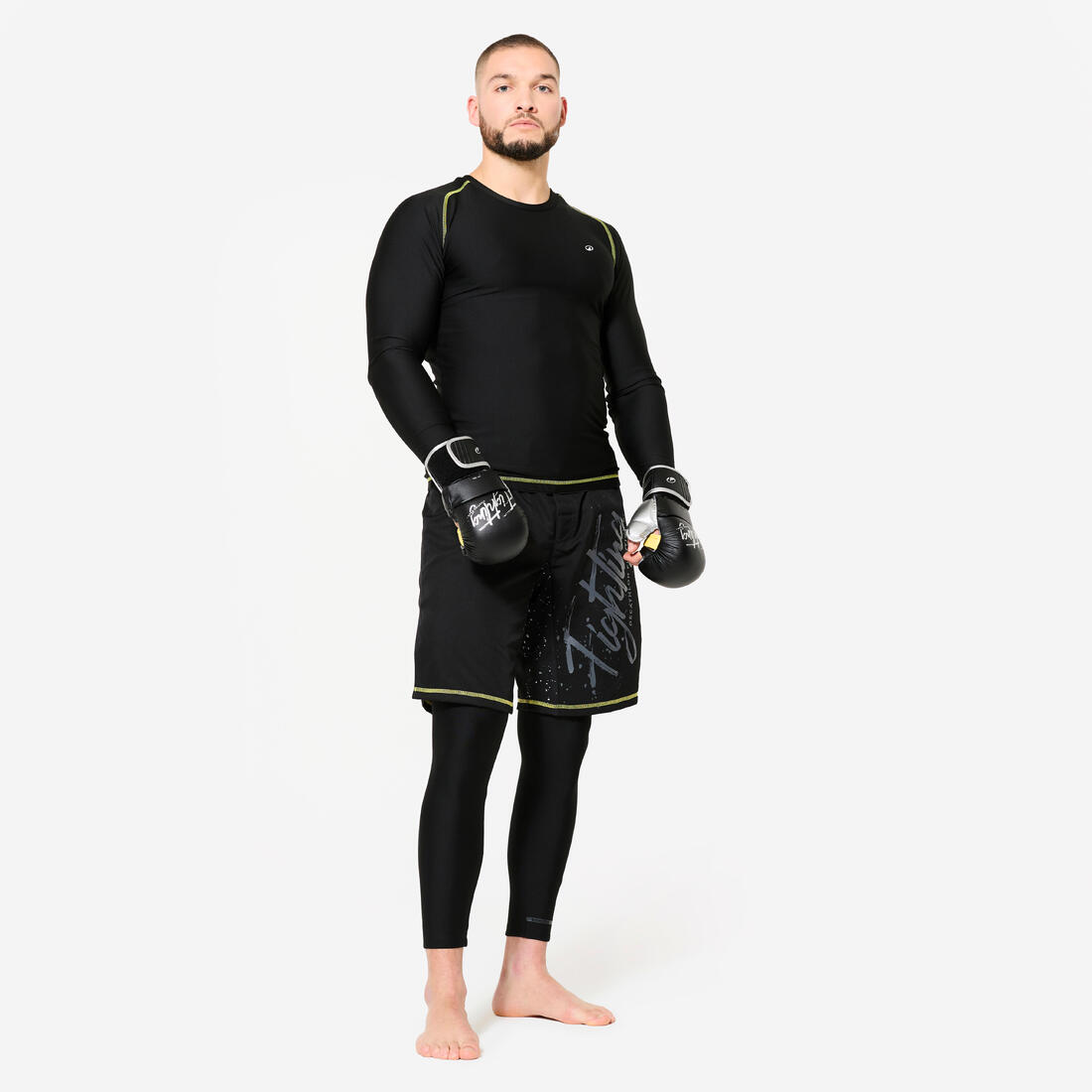 Rashguard de MMA et grappling homme, noir fumé et jaune