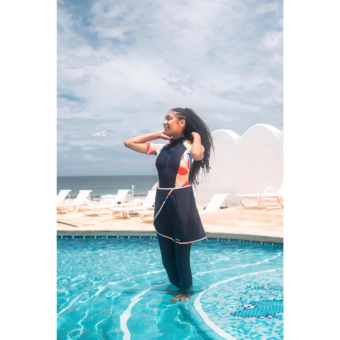 BURKINI RIME 100 MANCHES COURTES NAVY LEA MELON