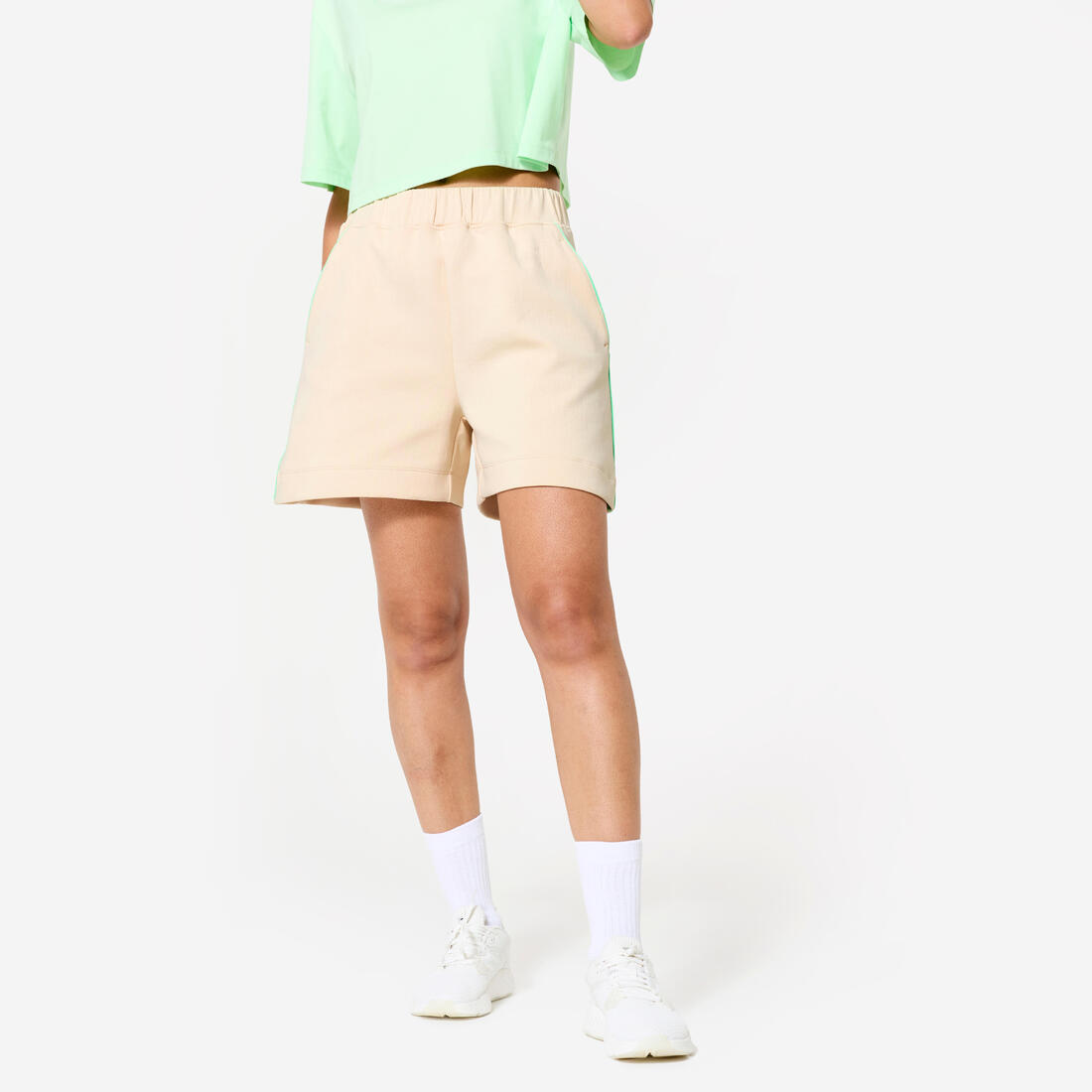 Short fitness ample, femme, beige et