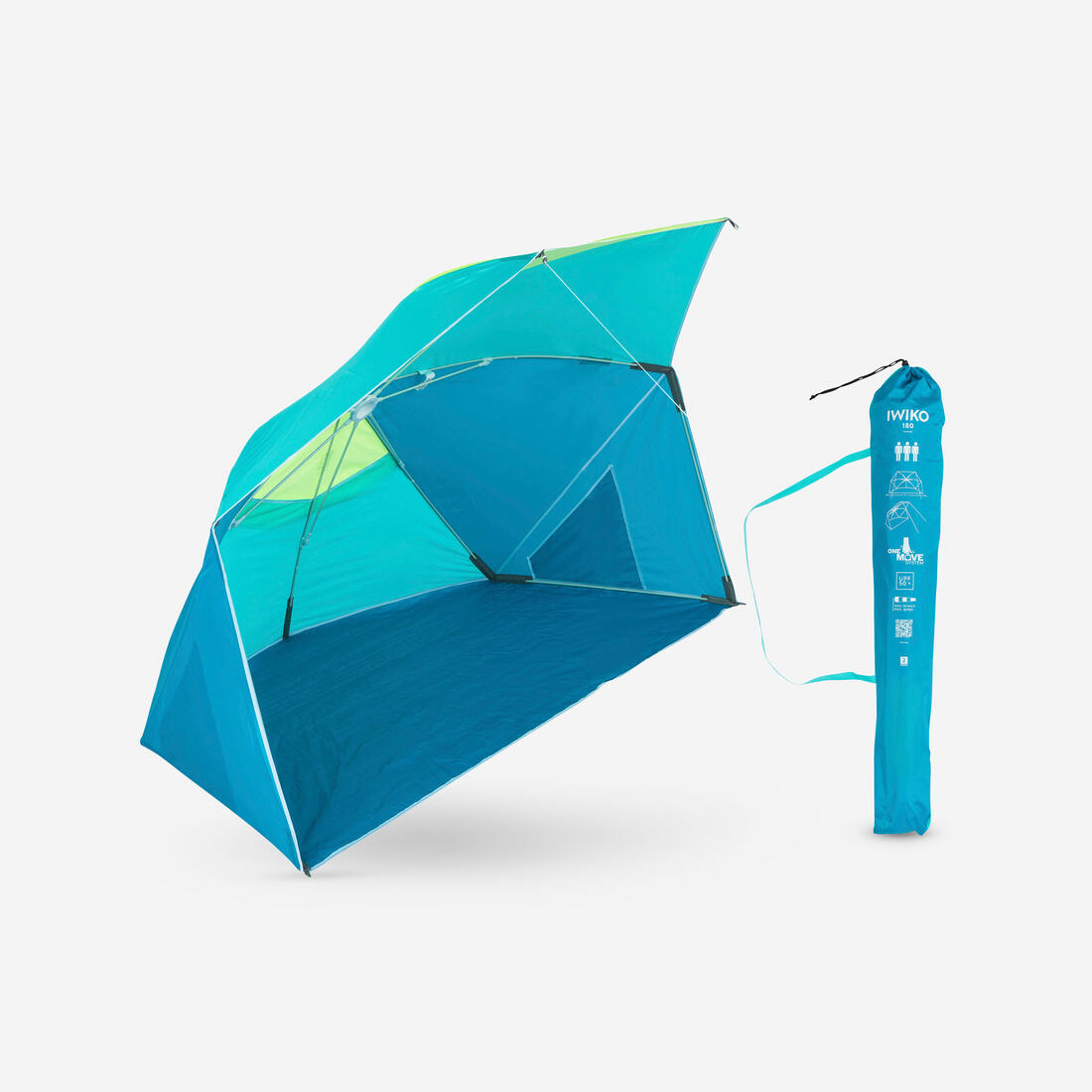 Parasol Abri plage solaire Iwiko 180 bleu jaune UPF50+ 3 places – 8808028