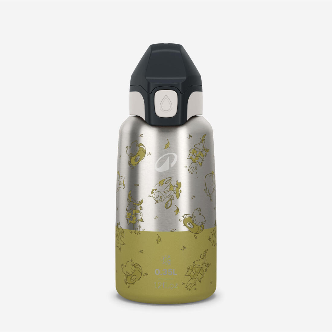 Gourde enfant isotherme 0,35L en acier inox avec bouchon instantané de randonnée