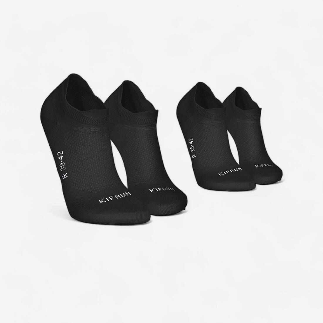Lot de 2 paires de chaussettes de running RUN500 fines invisibles noires