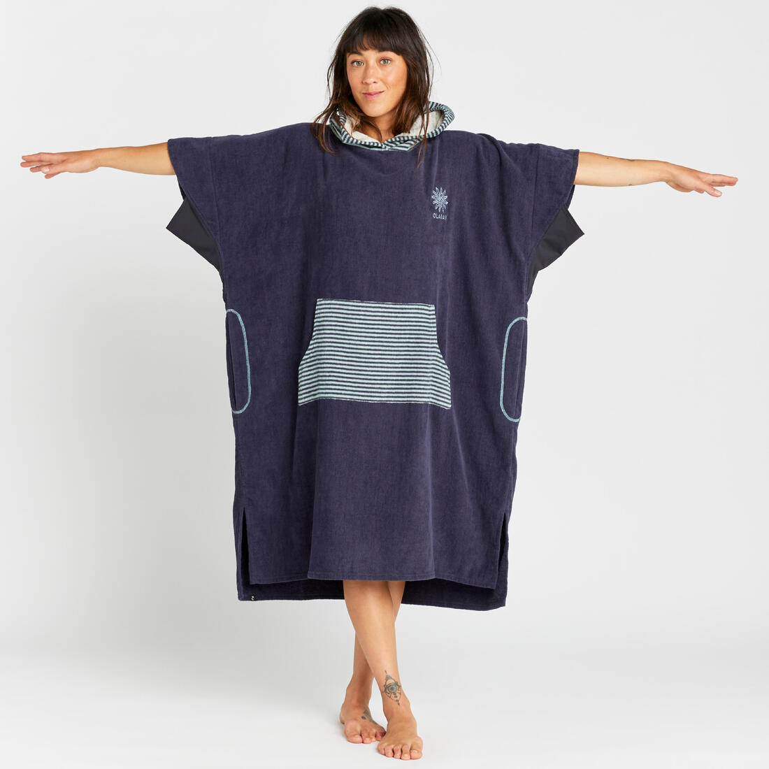 Poncho de plage surf adulte à partir de 150 cm, 900 Fish bleu gris