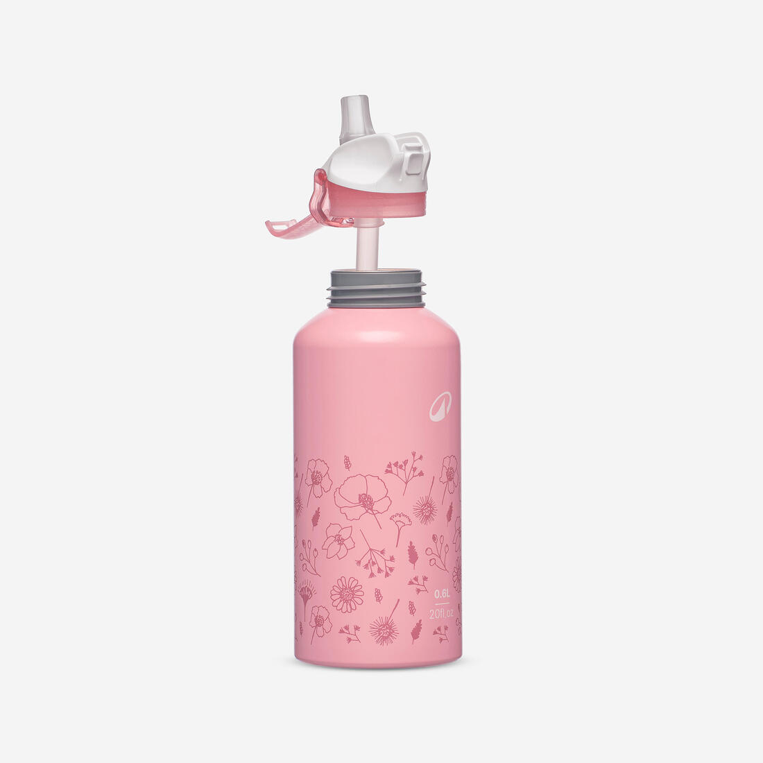 Gourde 500 enfant 0,6L en alu, bouchon instantané, pipette et paille, randonnée