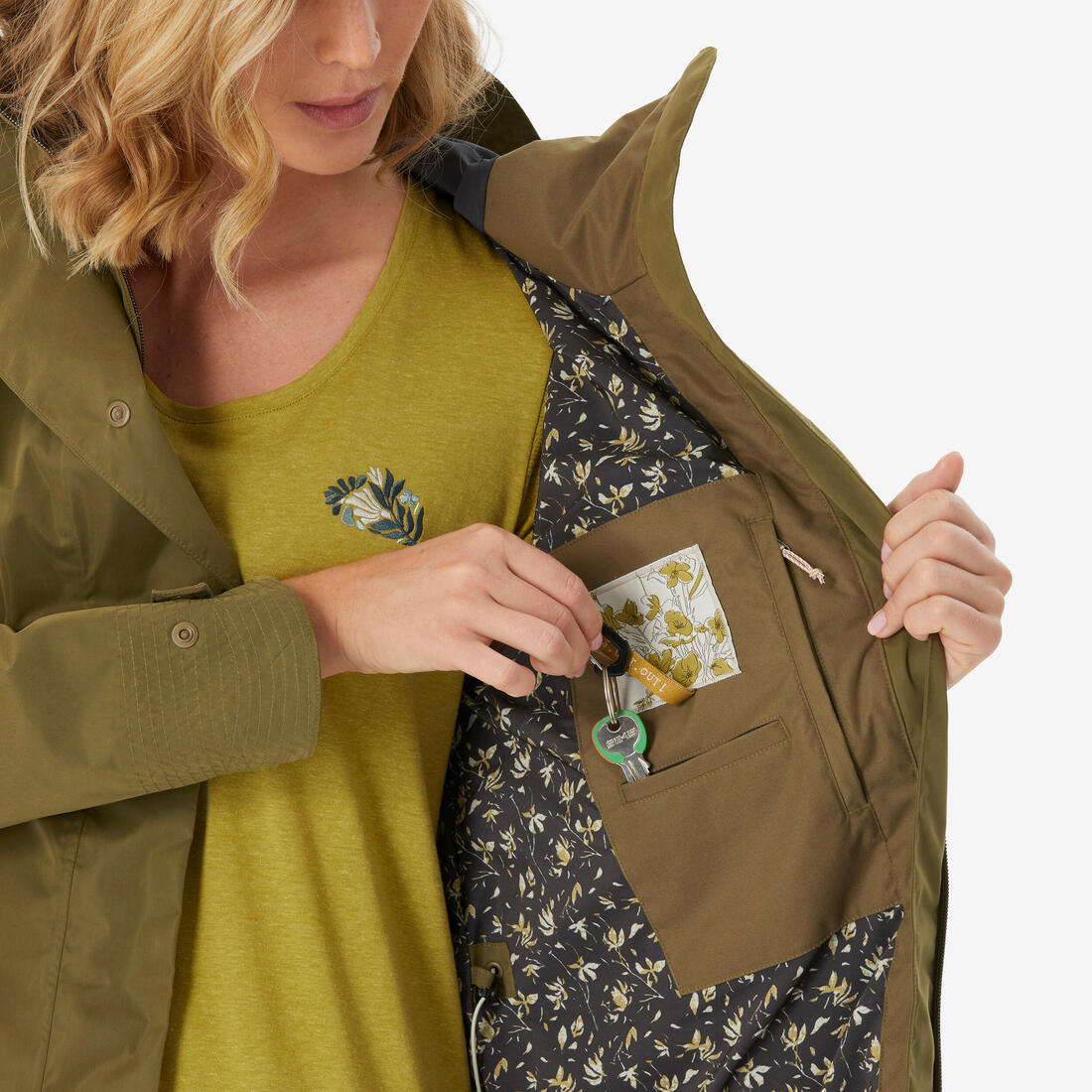 Veste longue imperméable femme, NH500