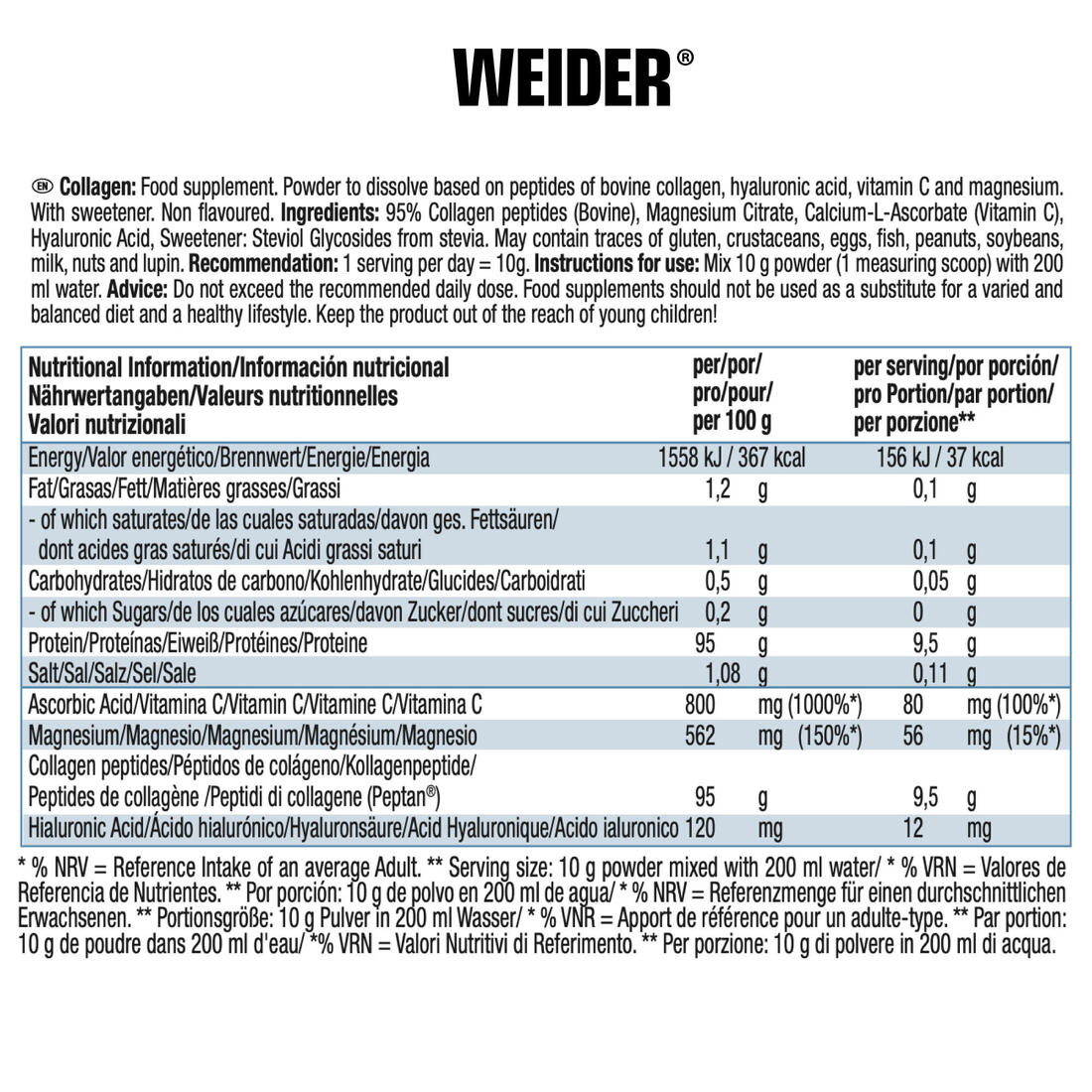 Collagène en poudre Weider 300 g, complément alimenaire