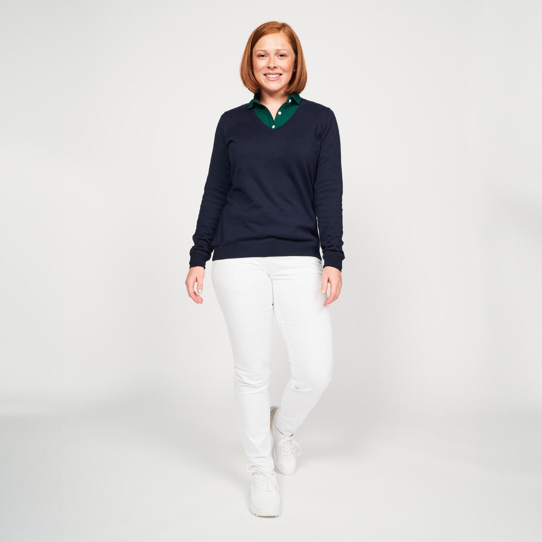 Pull de golf coton col V femme, MW100