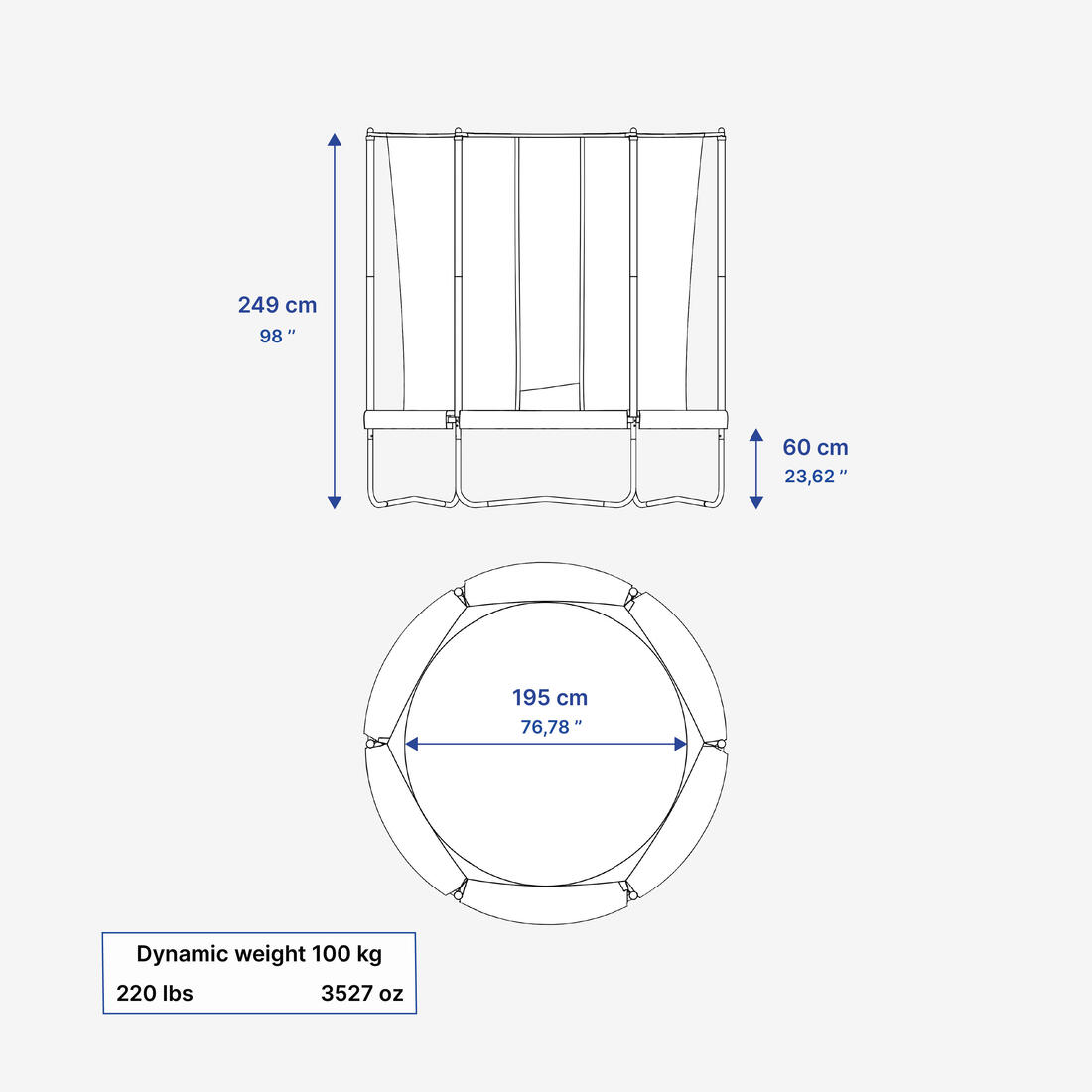 Trampoline rond avec filet de protection, Trampoline 240