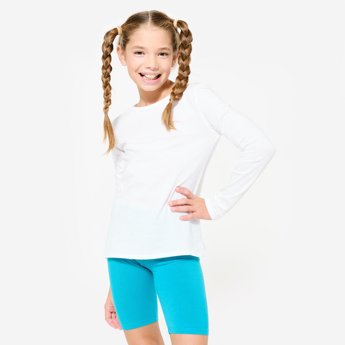 T-shirt enfant manches longues coton - Basique blanc