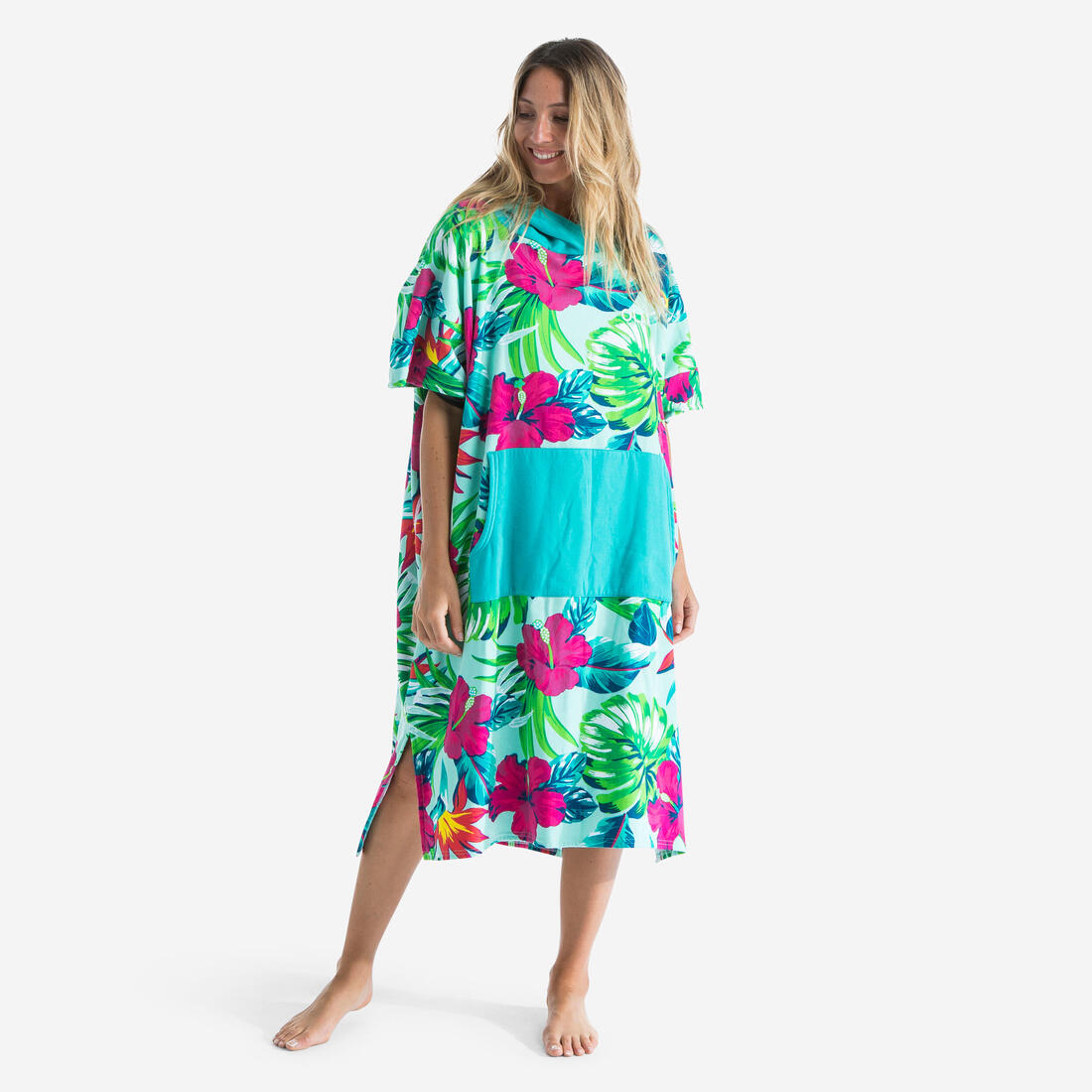 Poncho de plage surf adulte à partir de 150 cm, 500 Sunset – vert menthe pastel