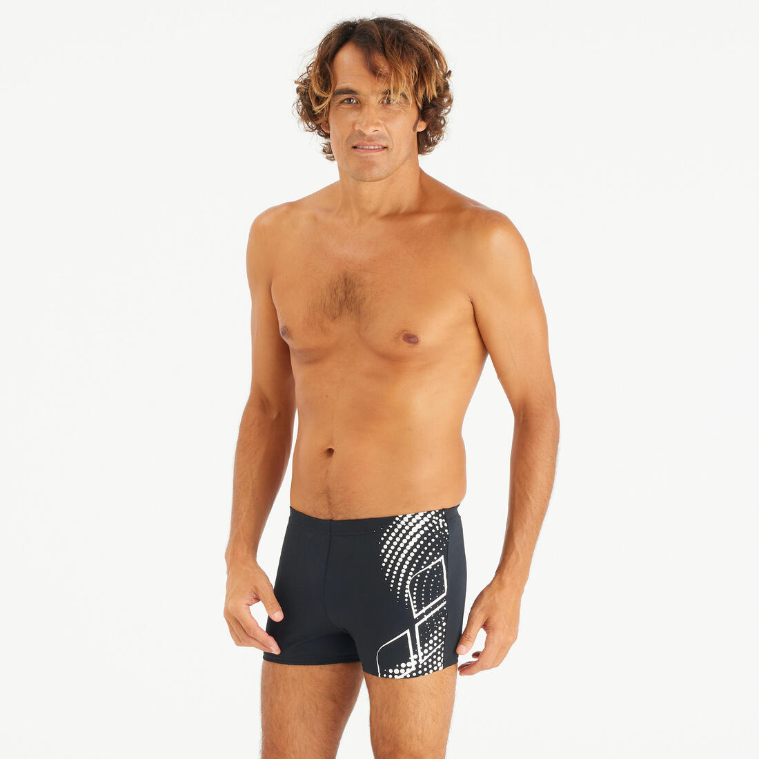 Maillot boxer de bain natation Homme - Arena noir graph blanc